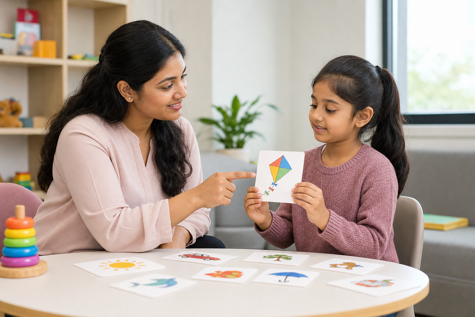 Supportive therapy session in a bright, calm clinic space