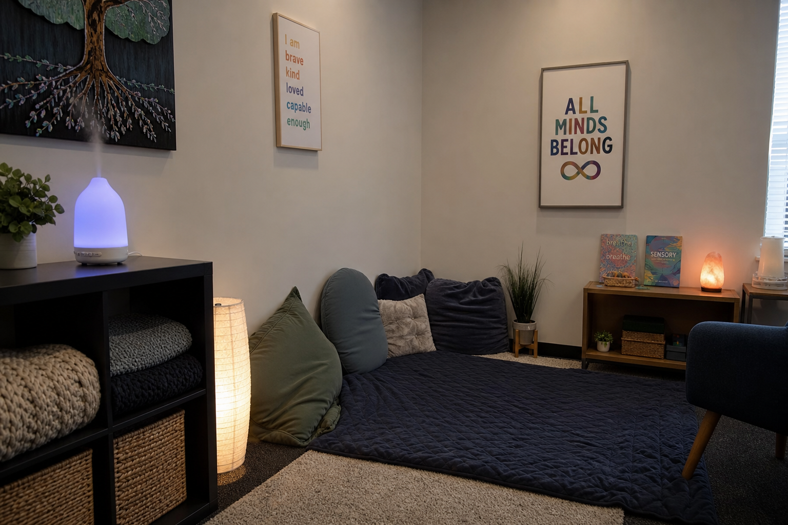 Calm therapy room interior