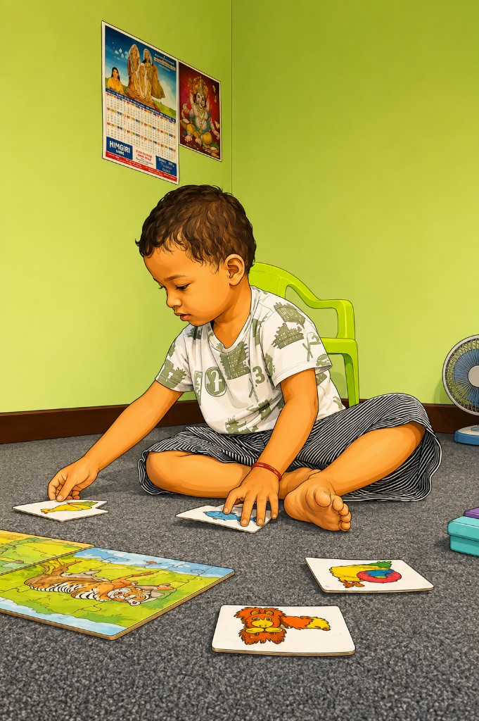 Speech therapy session with flashcards